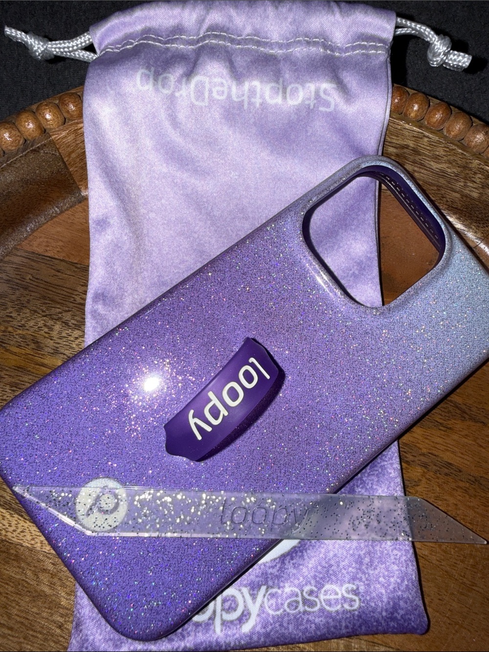 Loopy Case Purple Glitter iPhone 13 Pro Case with Matching Strap